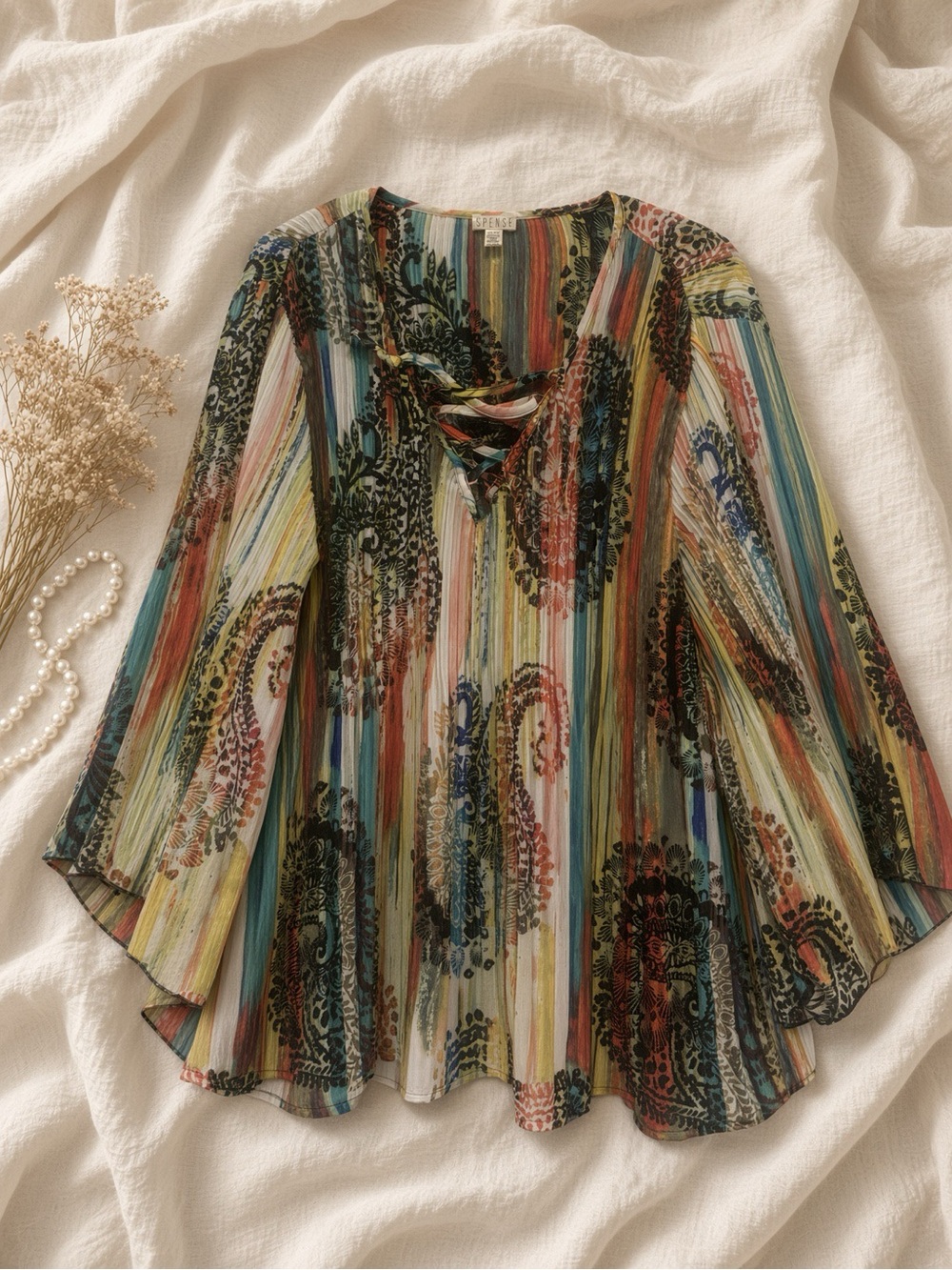 Spense XL Colorful Paisley Tunic | Crinkle Swing Top 🌈